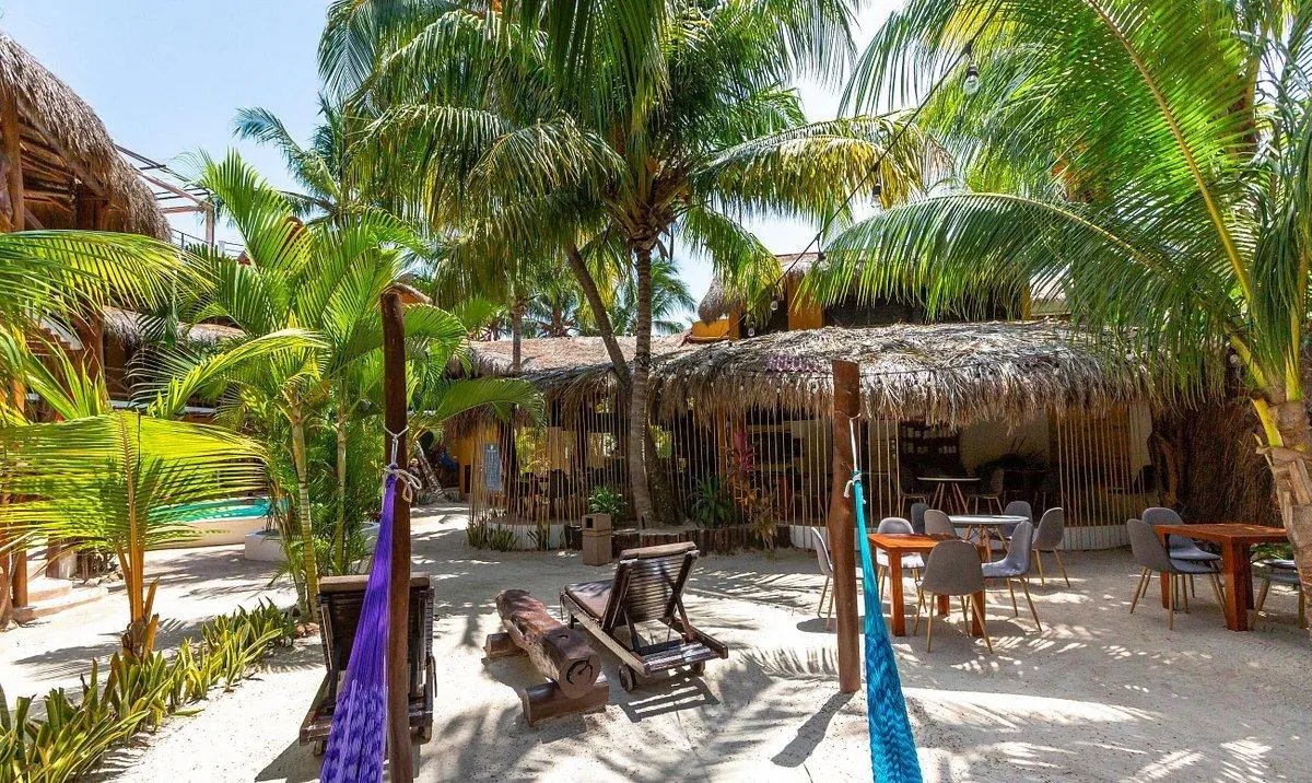 A beach restaurant with hammocks on Holbox