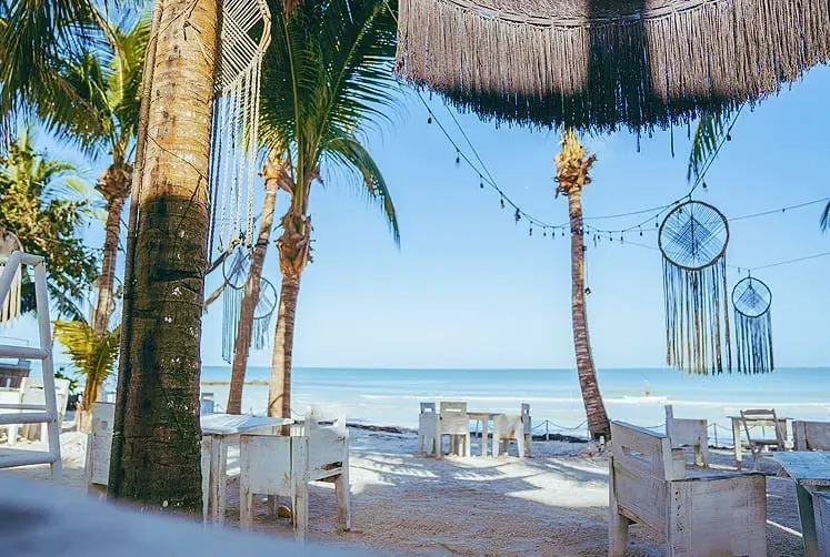 Dream catchers above a beach terrace on Holbox